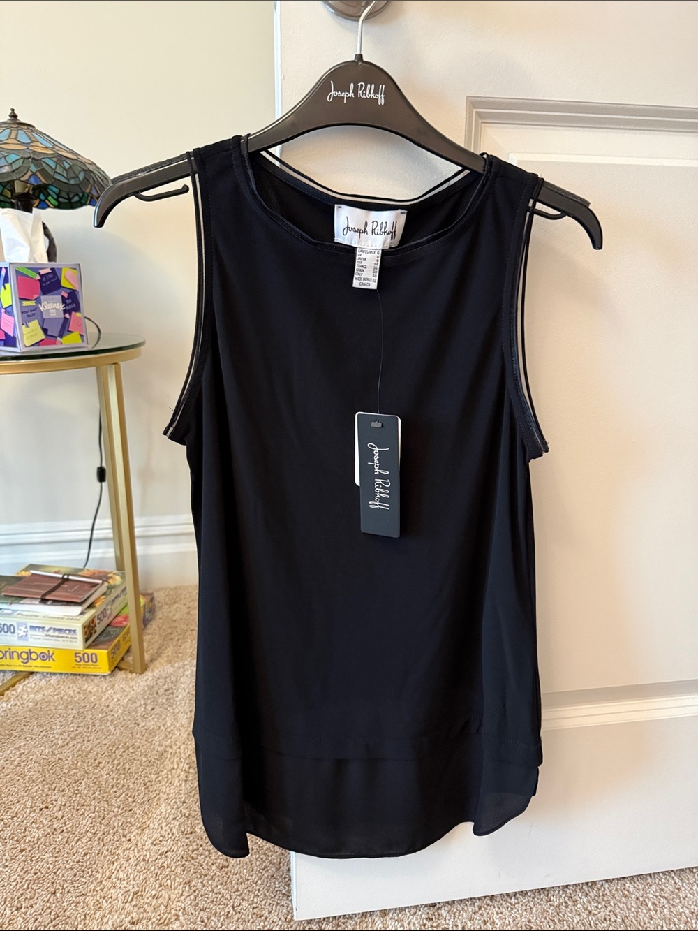 Joseph Ribkoff Black Sleeveless Tank with Sheer Hem